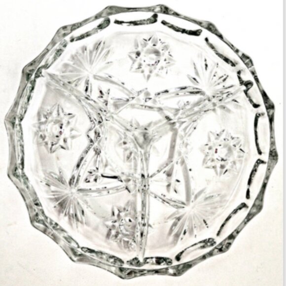 Antique Covetro Italy Prescut Glass Star of David 3 Sect Divided Relish 6" Dish - Picture 7 of 9